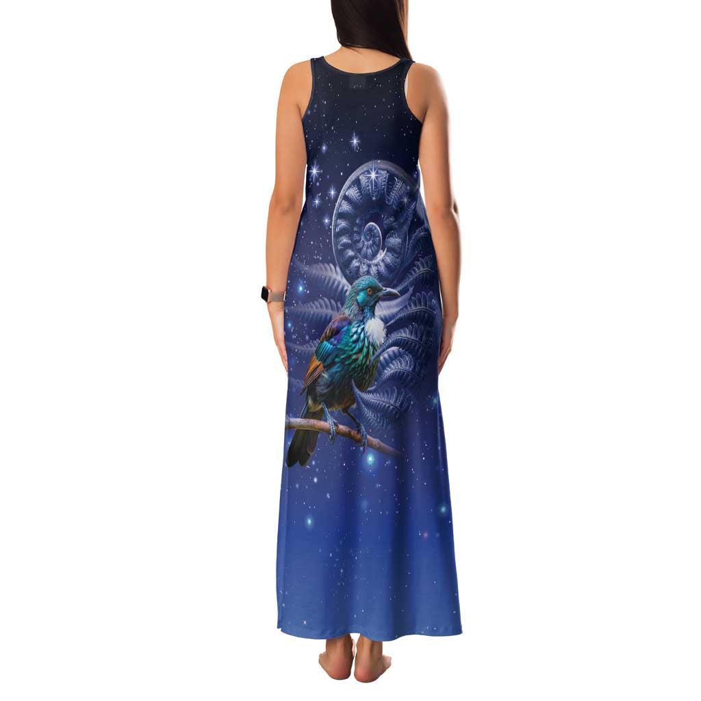 Tui Bird Matariki Galaxy Family Matching Tank Maxi Dress and Hawaiian Shirt Koru Silver Fern Aotearoa
