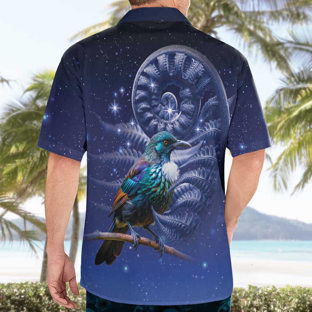 Tui Bird Matariki Galaxy Hawaiian Shirt Koru Silver Fern Aotearoa