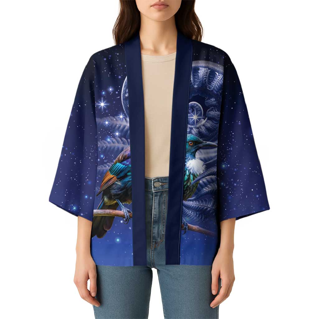 Tui Bird Matariki Galaxy Kimono Koru Silver Fern Aotearoa