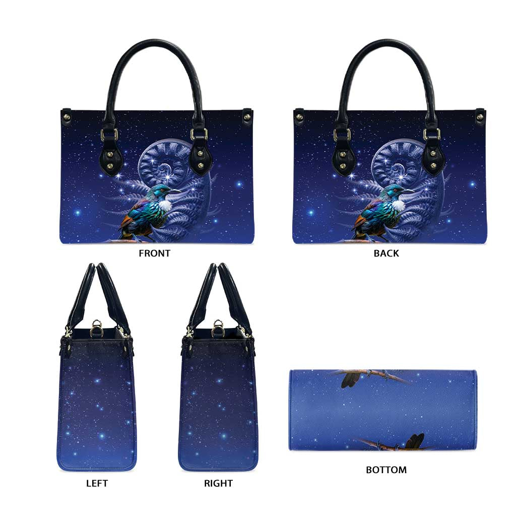 Tui Bird Matariki Galaxy Leather Bag Koru Silver Fern Aotearoa