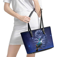 Tui Bird Matariki Galaxy Leather Tote Bag Koru Silver Fern Aotearoa