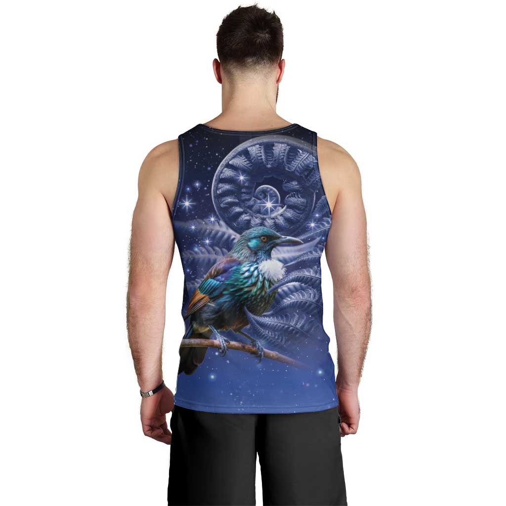 Tui Bird Matariki Galaxy Men Tank Top Koru Silver Fern Aotearoa
