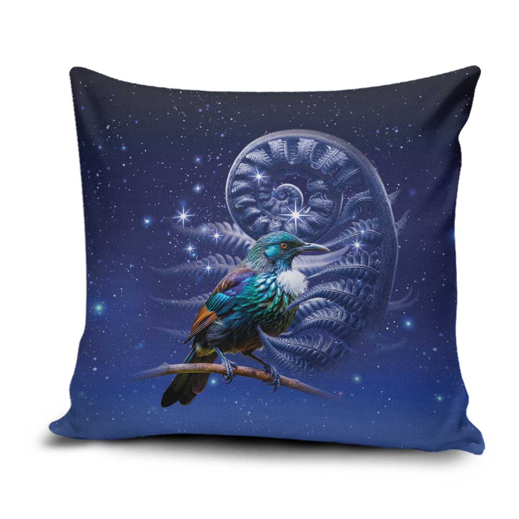 Tui Bird Matariki Galaxy Pillow Cover Koru Silver Fern Aotearoa