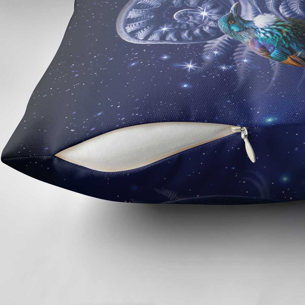 Tui Bird Matariki Galaxy Pillow Cover Koru Silver Fern Aotearoa