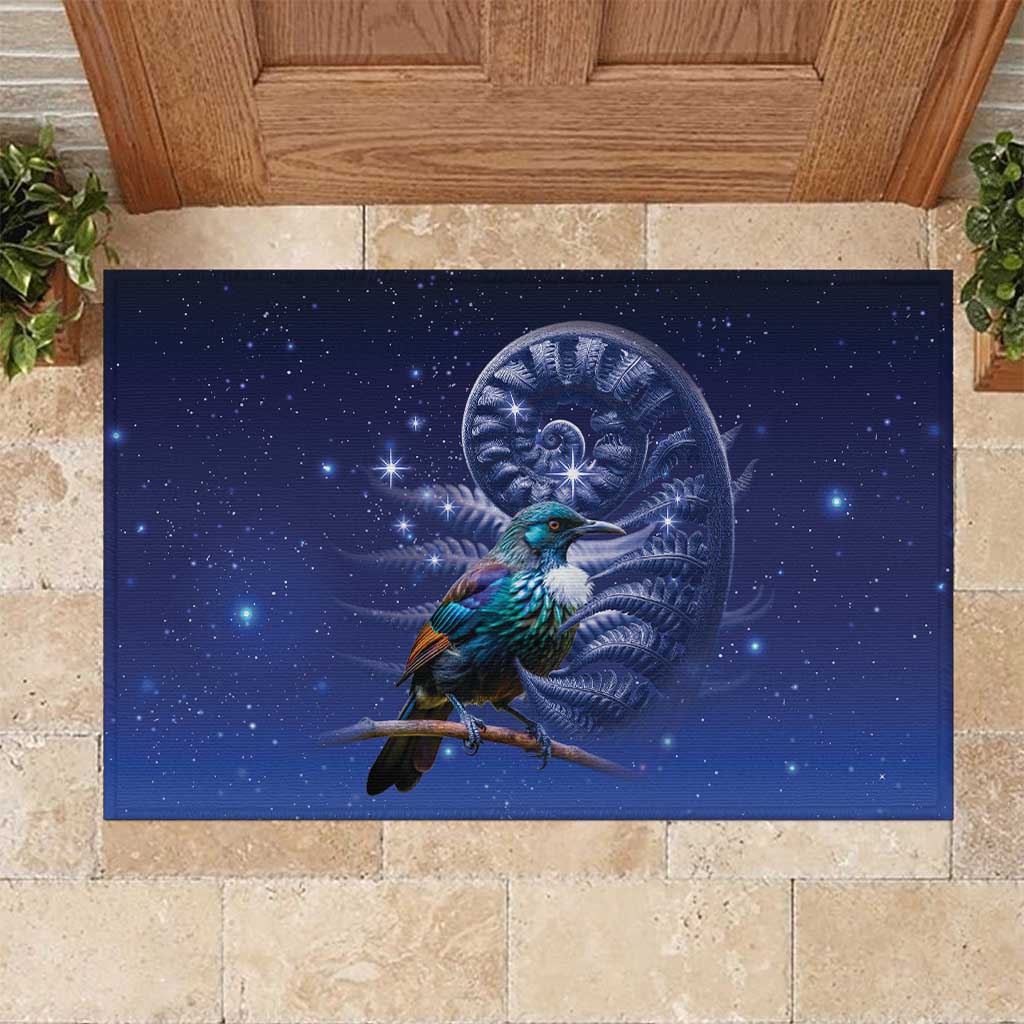 Tui Bird Matariki Galaxy Rubber Doormat Koru Silver Fern Aotearoa