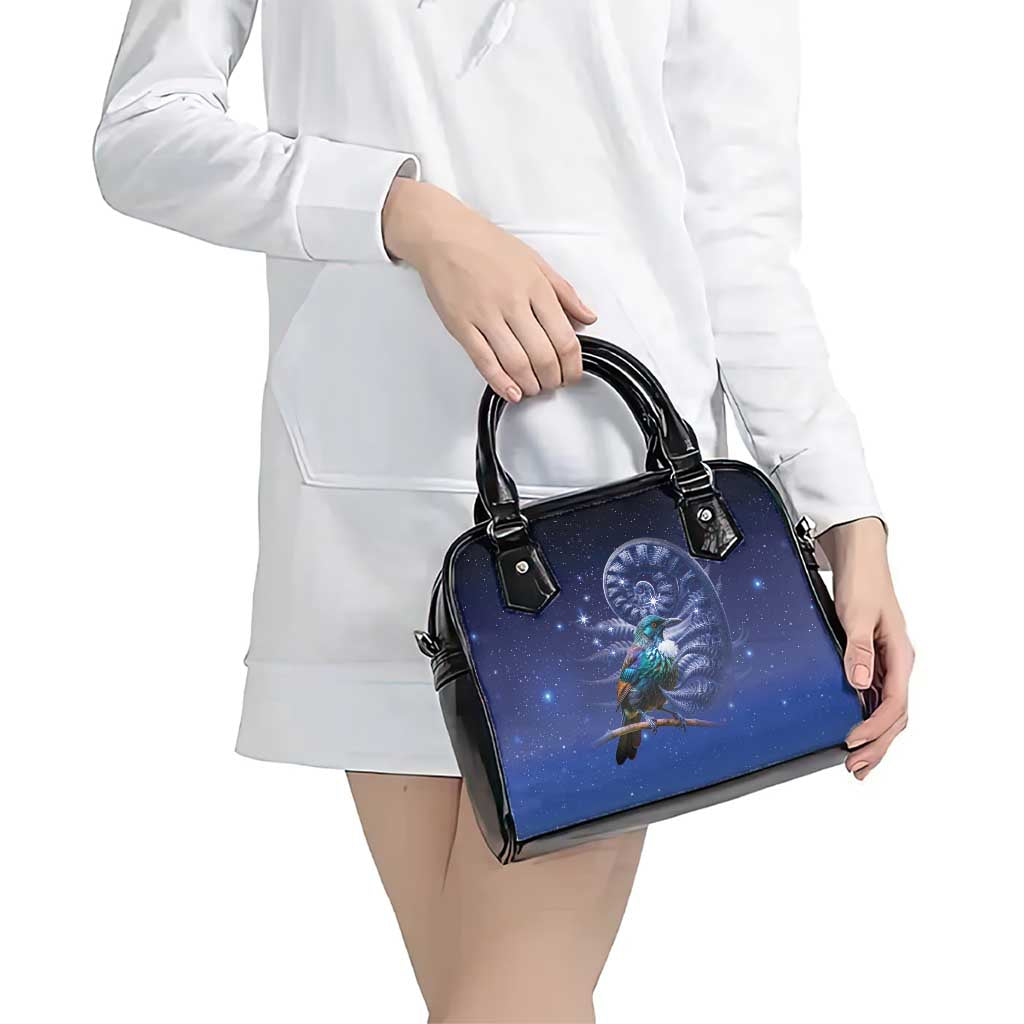 Tui Bird Matariki Galaxy Shoulder Handbag Koru Silver Fern Aotearoa