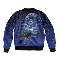 Tui Bird Matariki Galaxy Sleeve Zip Bomber Jacket Koru Silver Fern Aotearoa