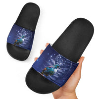 Tui Bird Matariki Galaxy Slide Sandals Koru Silver Fern Aotearoa LT9 - Polynesian Pride