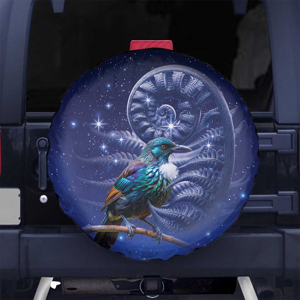 Tui Bird Matariki Galaxy Spare Tire Cover Koru Silver Fern Aotearoa