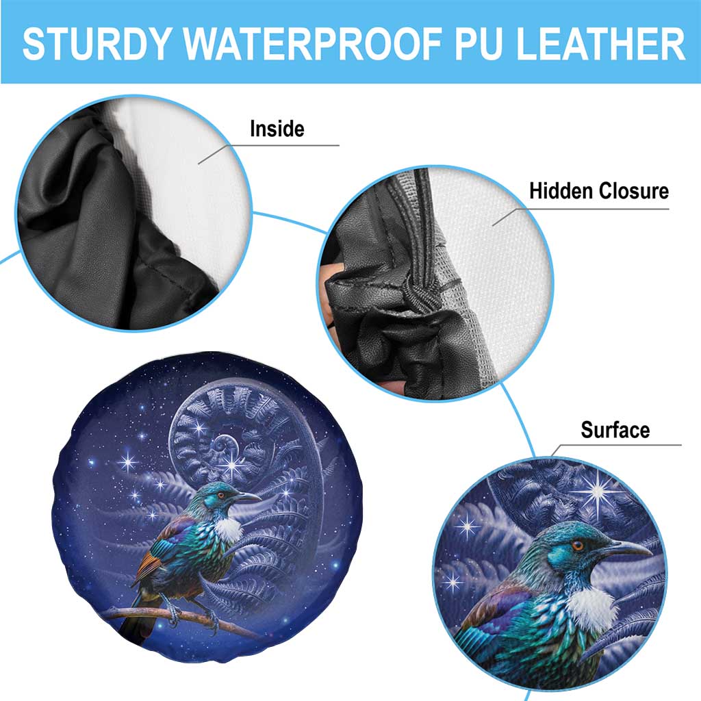 Tui Bird Matariki Galaxy Spare Tire Cover Koru Silver Fern Aotearoa