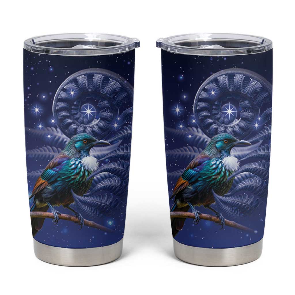Tui Bird Matariki Galaxy Tumbler Cup Koru Silver Fern Aotearoa