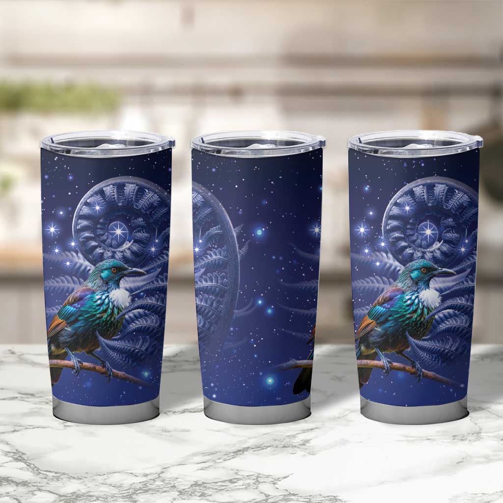 Tui Bird Matariki Galaxy Tumbler Cup Koru Silver Fern Aotearoa