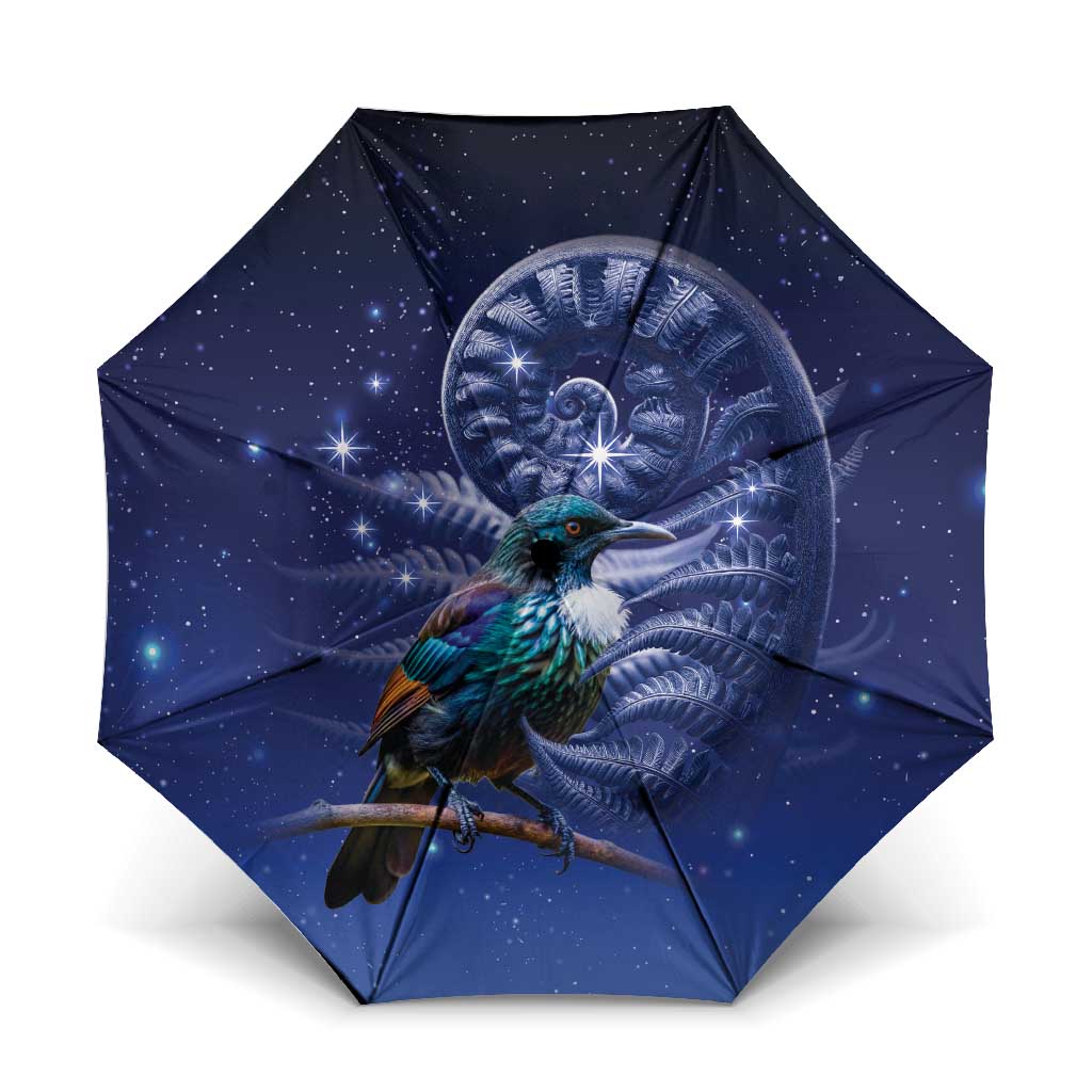 Tui Bird Matariki Galaxy Umbrella Koru Silver Fern Aotearoa