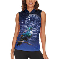 Tui Bird Matariki Galaxy Women Sleeveless Polo Shirt Koru Silver Fern Aotearoa