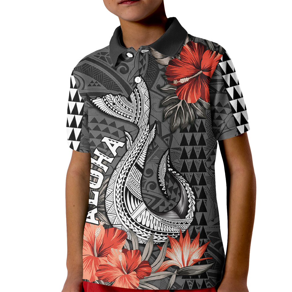 Hawaii Fish Hook Kid Polo Shirt Polynesian Vintage Vibes LT9 Kid Black - Polynesian Pride