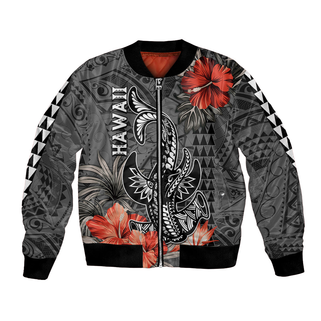 Hawaii Hammerhead Shark Bomber Jacket Polynesian Vintage Vibes LT9 Unisex Black - Polynesian Pride