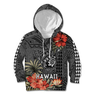 Hawaii Shaka Surf Hand Sign Kid Hoodie Polynesian Vintage Vibes LT9 Black - Polynesian Pride