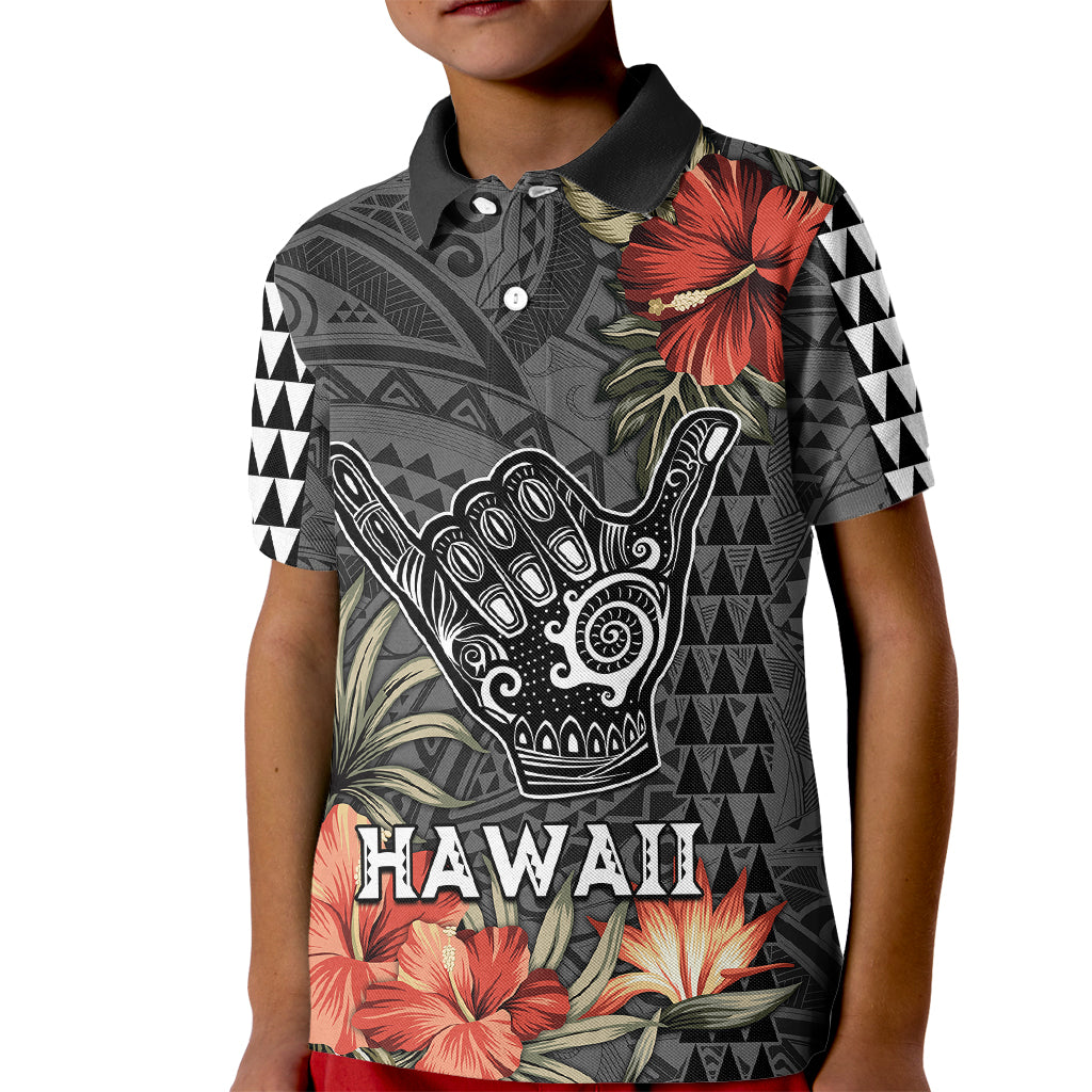 Hawaii Shaka Surf Hand Sign Kid Polo Shirt Polynesian Vintage Vibes LT9 Kid Black - Polynesian Pride