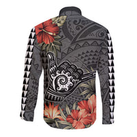 Hawaii Shaka Surf Hand Sign Long Sleeve Button Shirt Polynesian Vintage Vibes LT9 - Polynesian Pride