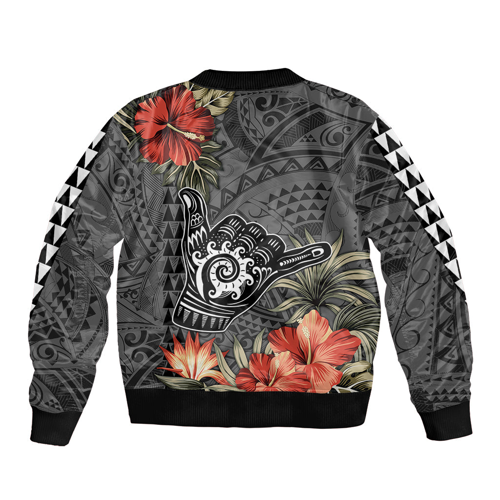 Hawaii Shaka Surf Hand Sign Sleeve Zip Bomber Jacket Polynesian Vintage Vibes LT9 - Polynesian Pride