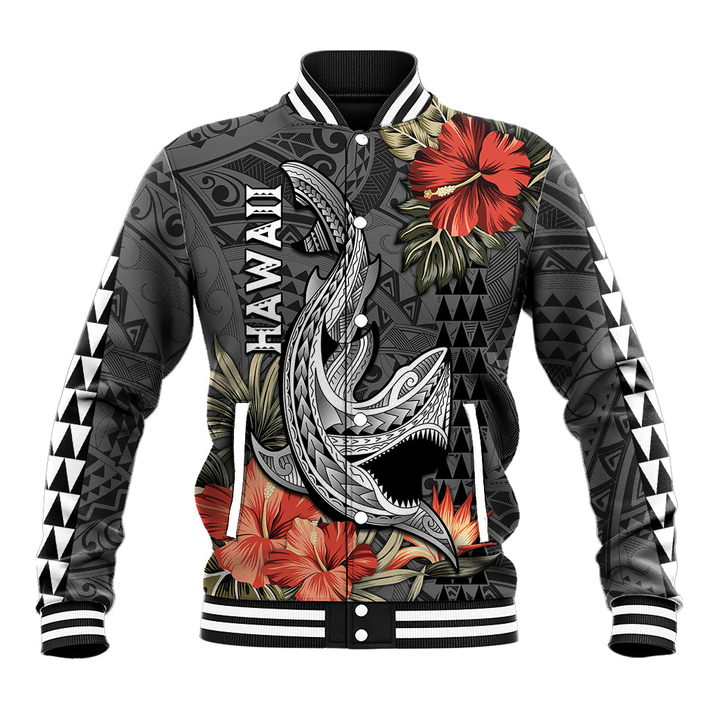 Hawaii Shark Tattoo Baseball Jacket Polynesian Vintage Vibes LT9 Unisex Black - Polynesian Pride