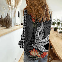 Hawaii Shark Tattoo Women Casual Shirt Polynesian Vintage Vibes LT9 - Polynesian Pride