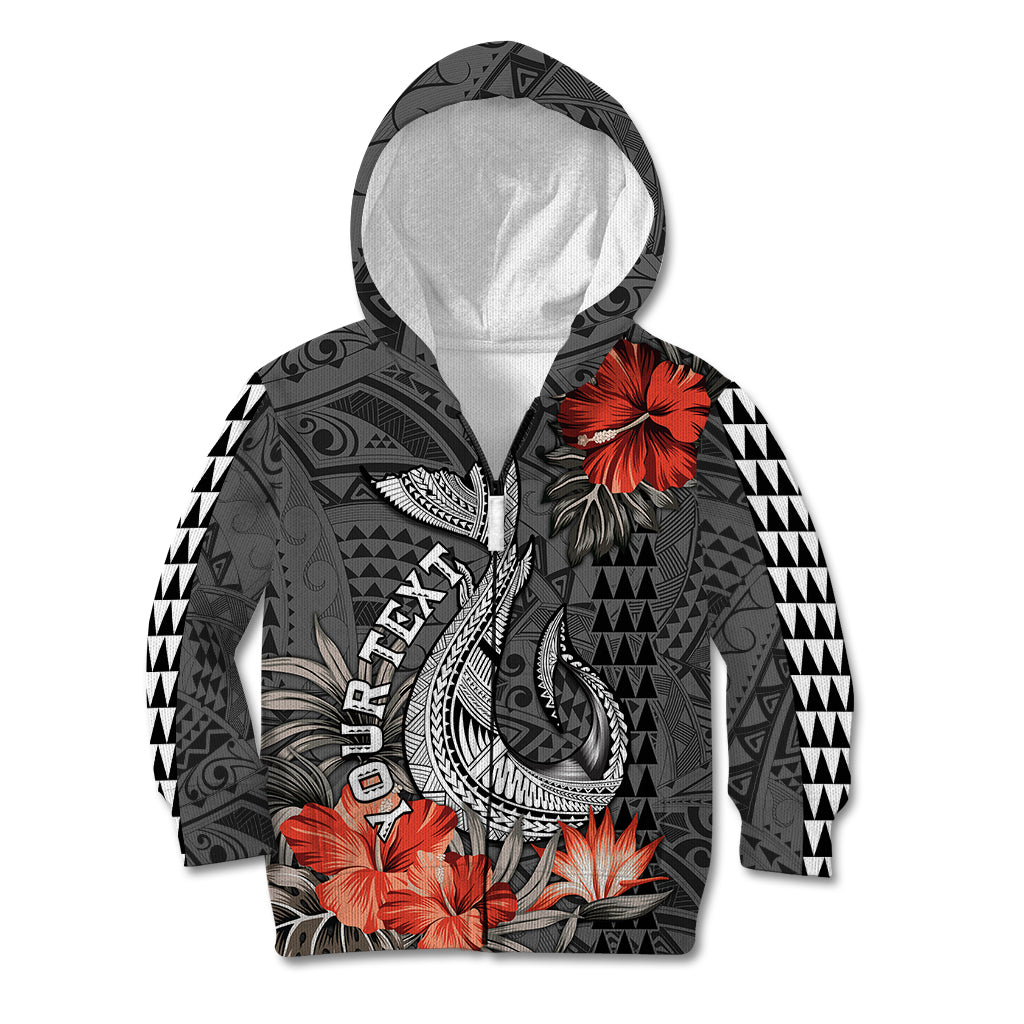 Personalised Hawaii Fish Hook Kid Hoodie Polynesian Vintage Vibes LT9 Zip Hoodie Black - Polynesian Pride