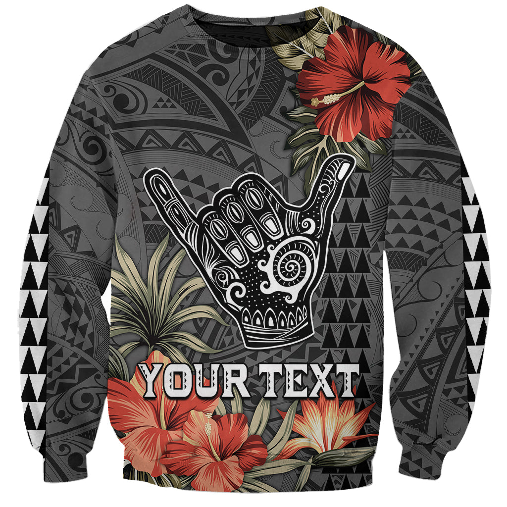 Personalised Hawaii Shaka Surf Hand Sign Sweatshirt Polynesian Vintage Vibes LT9 Unisex Black - Polynesian Pride