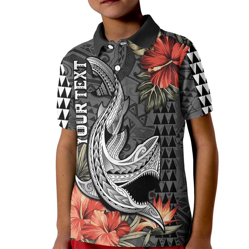 Personalised Hawaii Shark Tattoo Kid Polo Shirt Polynesian Vintage Vibes LT9 Kid Black - Polynesian Pride