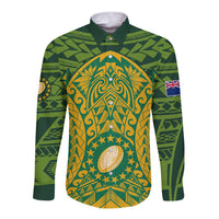 Personalised Cook Islands Rugby Long Sleeve Button Shirt Kukis Athletic Style LT9 Unisex Green - Polynesian Pride