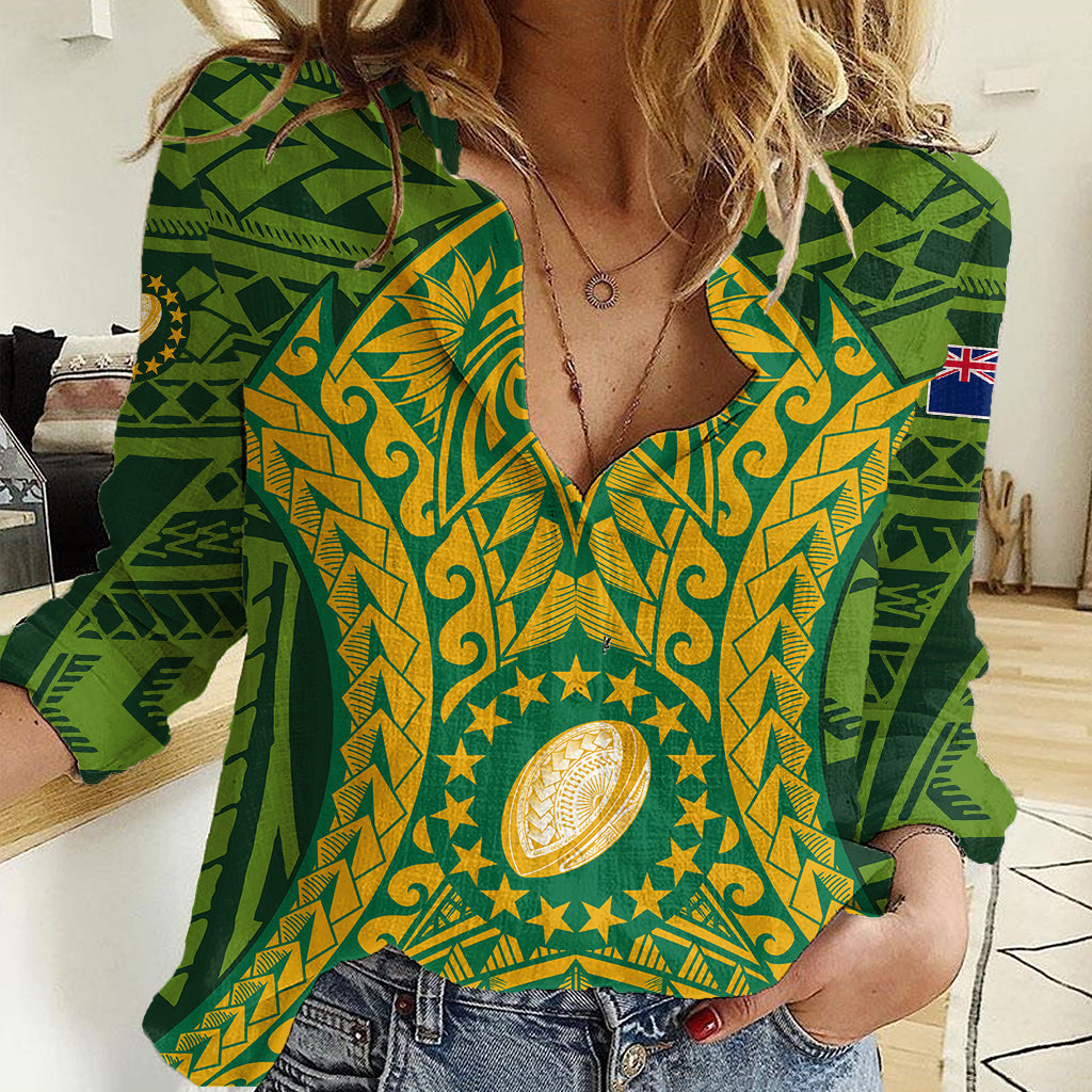 Personalised Cook Islands Rugby Women Casual Shirt Kukis Athletic Style LT9 Female Green - Polynesian Pride