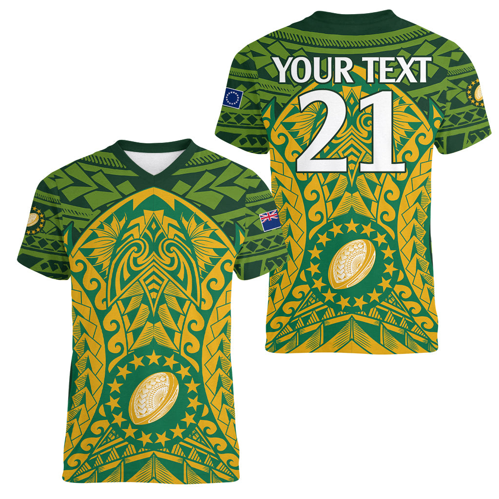 Personalised Cook Islands Rugby Women V Neck T Shirt Kukis Athletic Style LT9 - Polynesian Pride