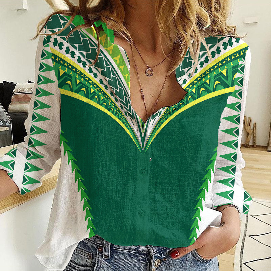 Personalised Polynesian Pride Cook Islands Rugby Women Casual Shirt No1 LT9 Female Green - Polynesian Pride