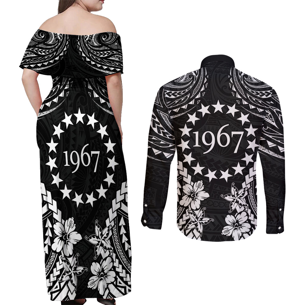 Cook Islands Ra o te Ui Ariki Est 1967 Couples Matching Off Shoulder Maxi Dress and Long Sleeve Button Shirt LT9 - Polynesian Pride