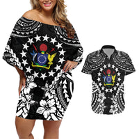 Cook Islands Ra o te Ui Ariki Est 1967 Couples Matching Off Shoulder Short Dress and Hawaiian Shirt LT9 Black - Polynesian Pride