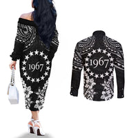 Cook Islands Ra o te Ui Ariki Est 1967 Couples Matching Off The Shoulder Long Sleeve Dress and Long Sleeve Button Shirt