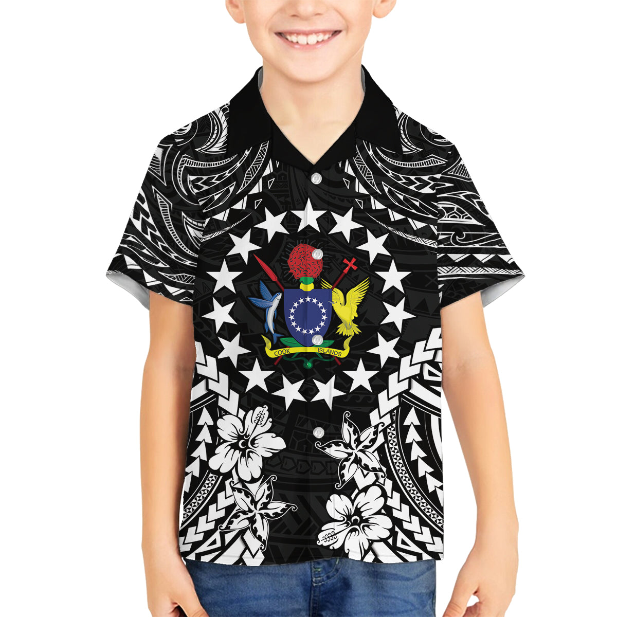 Cook Islands Ra o te Ui Ariki Est 1967 Family Matching Off Shoulder Short Dress and Hawaiian Shirt