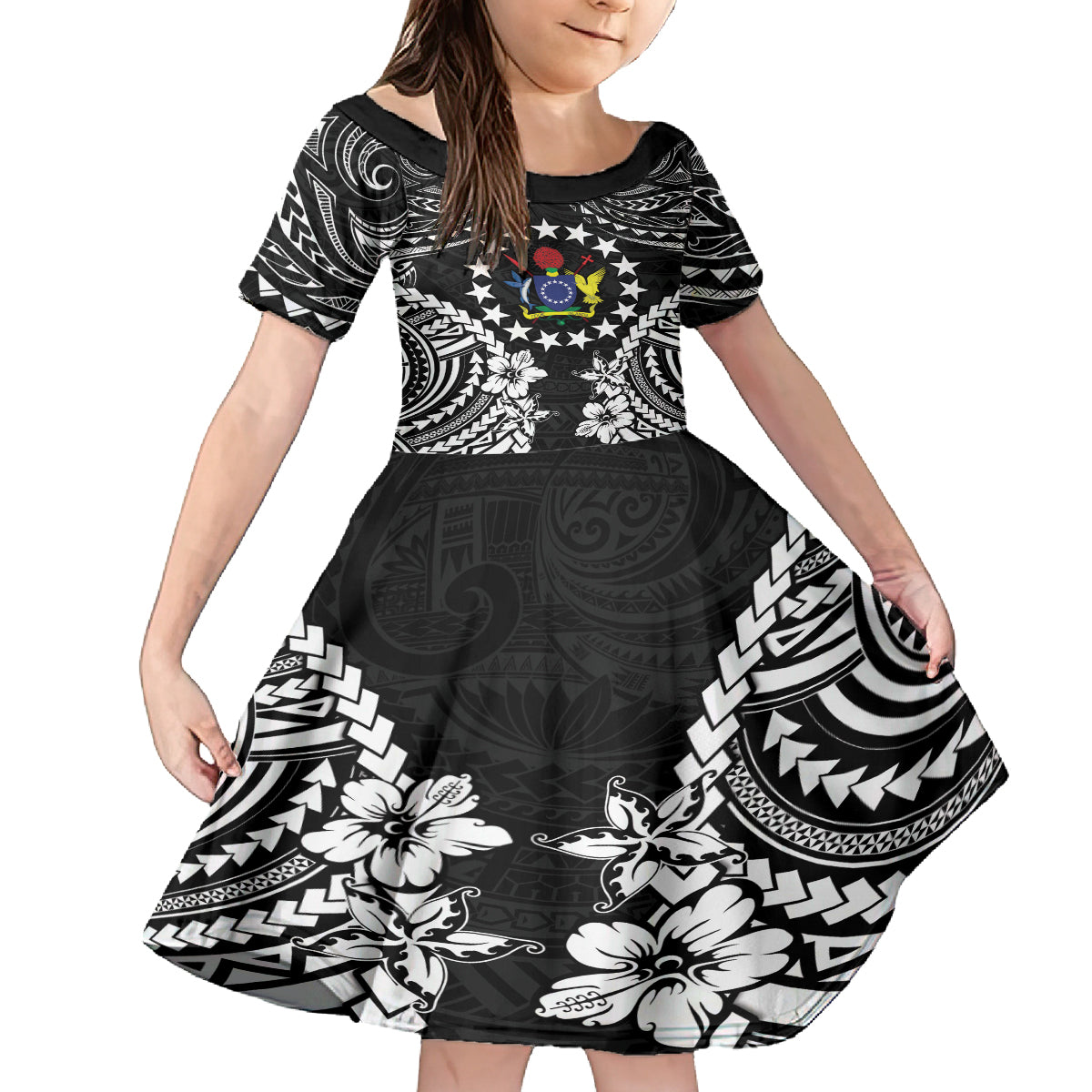 Cook Islands Ra o te Ui Ariki Est 1967 Kid Short Sleeve Dress LT9 KID Black - Polynesian Pride