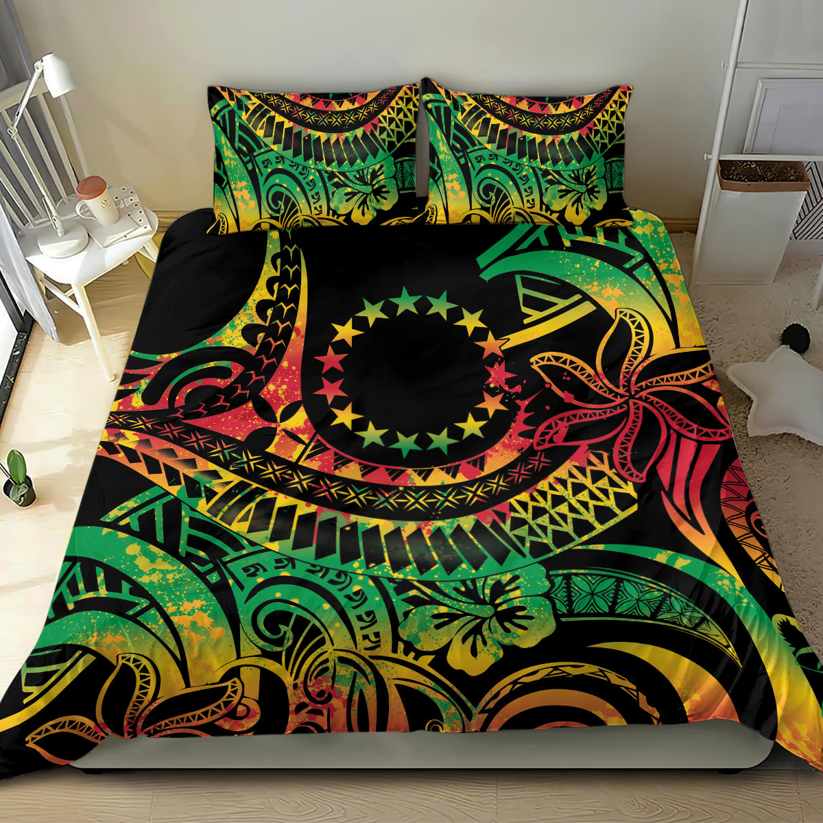 Cook Islands 15 Stars Bedding Set Kuki Airani Polynesian Tribal Wave Tattoo
