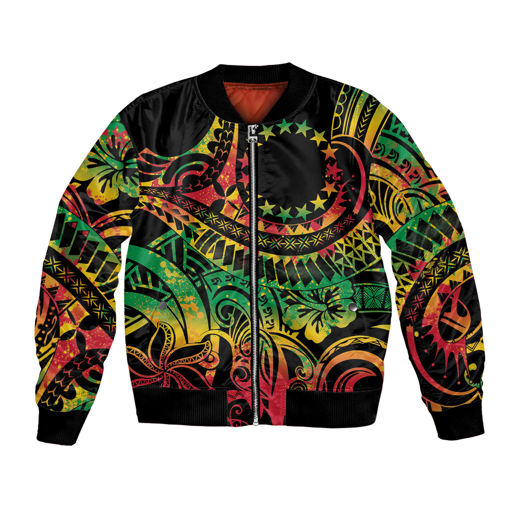 Cook Islands 15 Stars Bomber Jacket Kuki Airani Polynesian Tribal Wave Tattoo