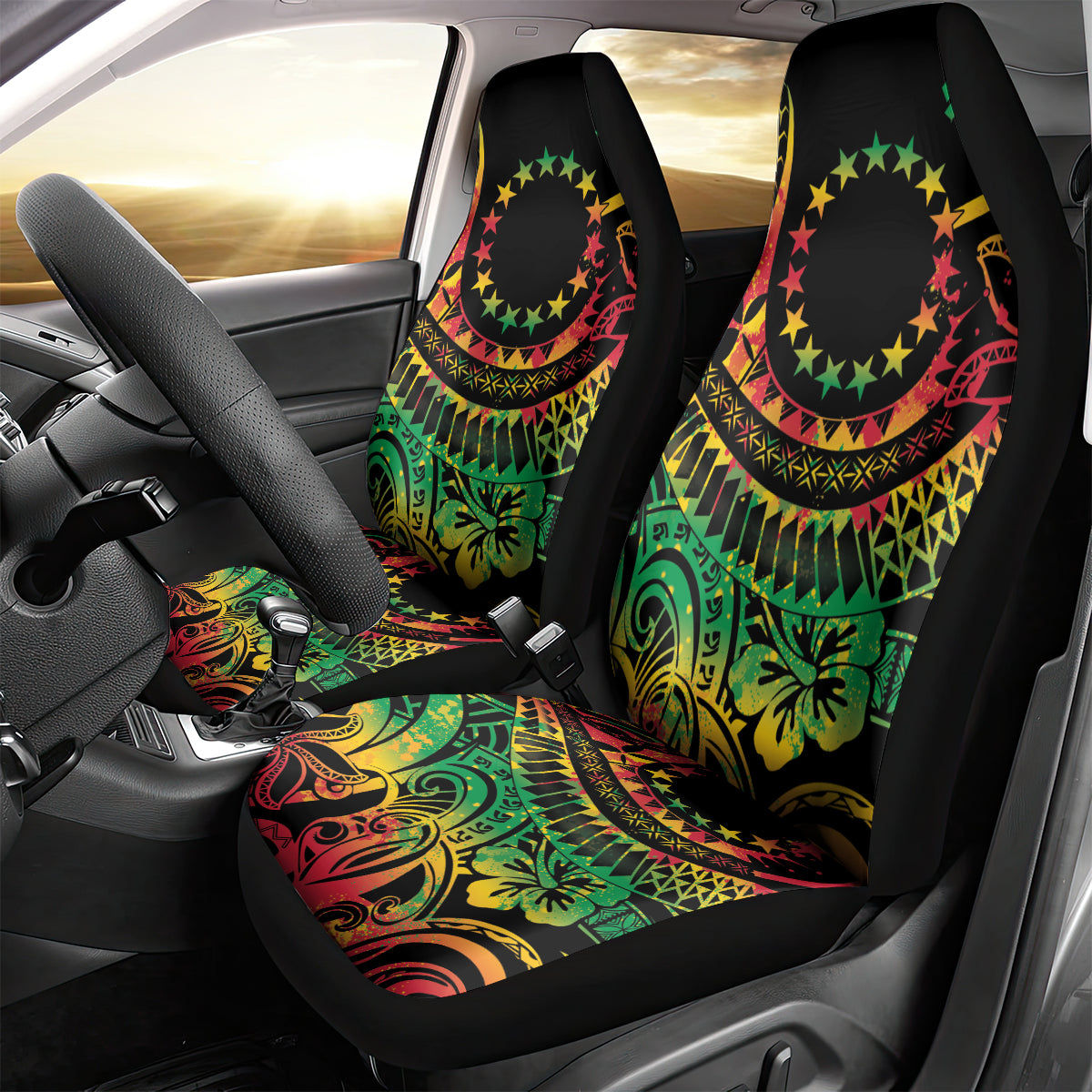 Cook Islands 15 Stars Car Seat Cover Kuki Airani Polynesian Tribal Wave Tattoo