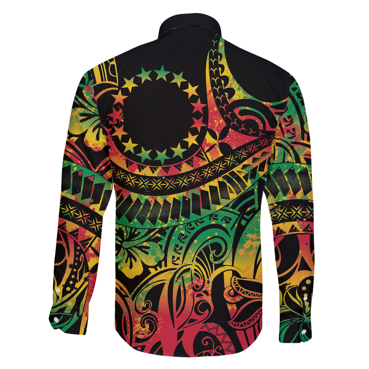 Cook Islands 15 Stars Family Matching Off Shoulder Maxi Dress and Hawaiian Shirt Kuki Airani Polynesian Tribal Wave Tattoo