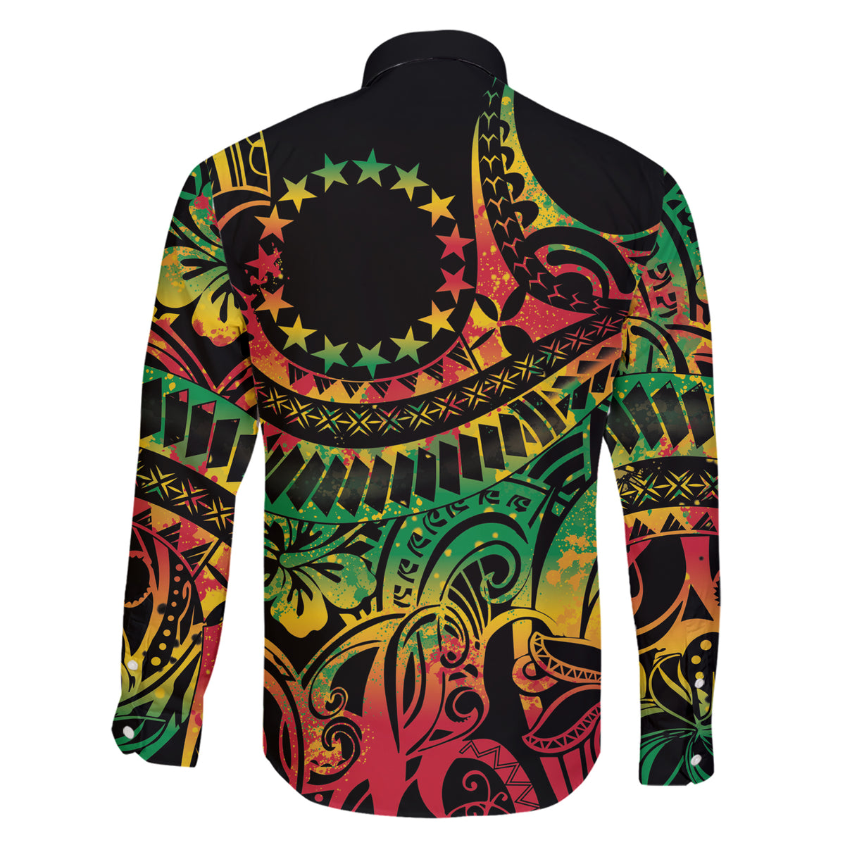 Cook Islands 15 Stars Family Matching Short Sleeve Bodycon Dress and Hawaiian Shirt Kuki Airani Polynesian Tribal Wave Tattoo