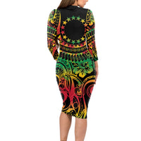 Cook Islands 15 Stars Long Sleeve Bodycon Dress Kuki Airani Polynesian Tribal Wave Tattoo