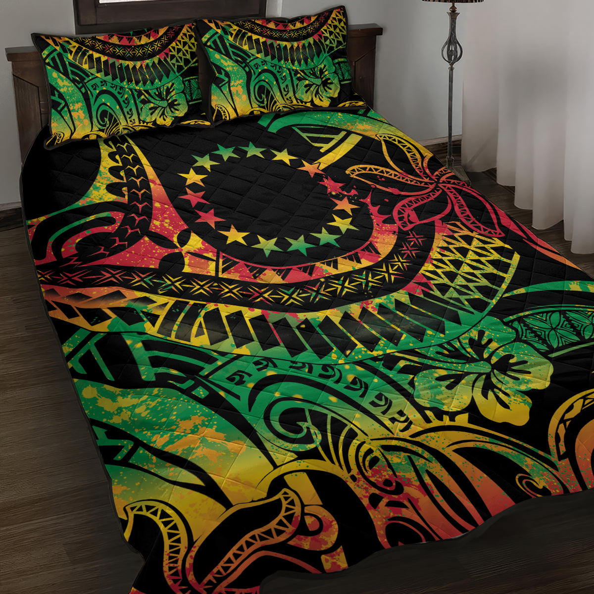 Cook Islands 15 Stars Quilt Bed Set Kuki Airani Polynesian Tribal Wave Tattoo