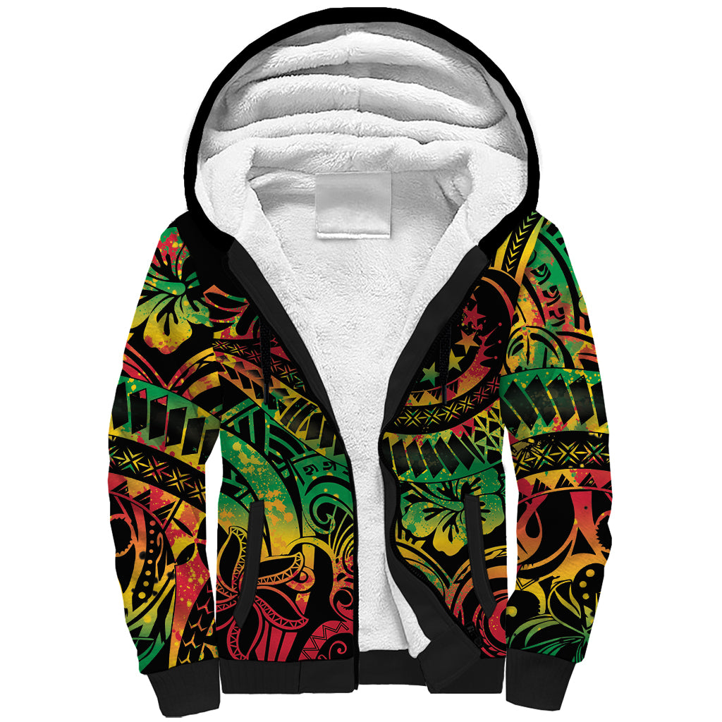 Cook Islands 15 Stars Sherpa Hoodie Kuki Airani Polynesian Tribal Wave Tattoo