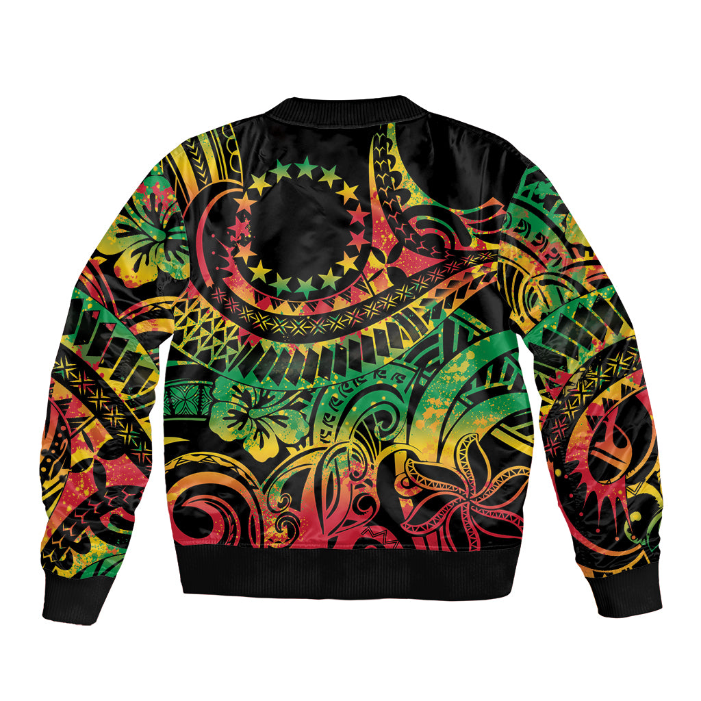 Cook Islands 15 Stars Sleeve Zip Bomber Jacket Kuki Airani Polynesian Tribal Wave Tattoo