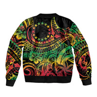 Cook Islands 15 Stars Sleeve Zip Bomber Jacket Kuki Airani Polynesian Tribal Wave Tattoo