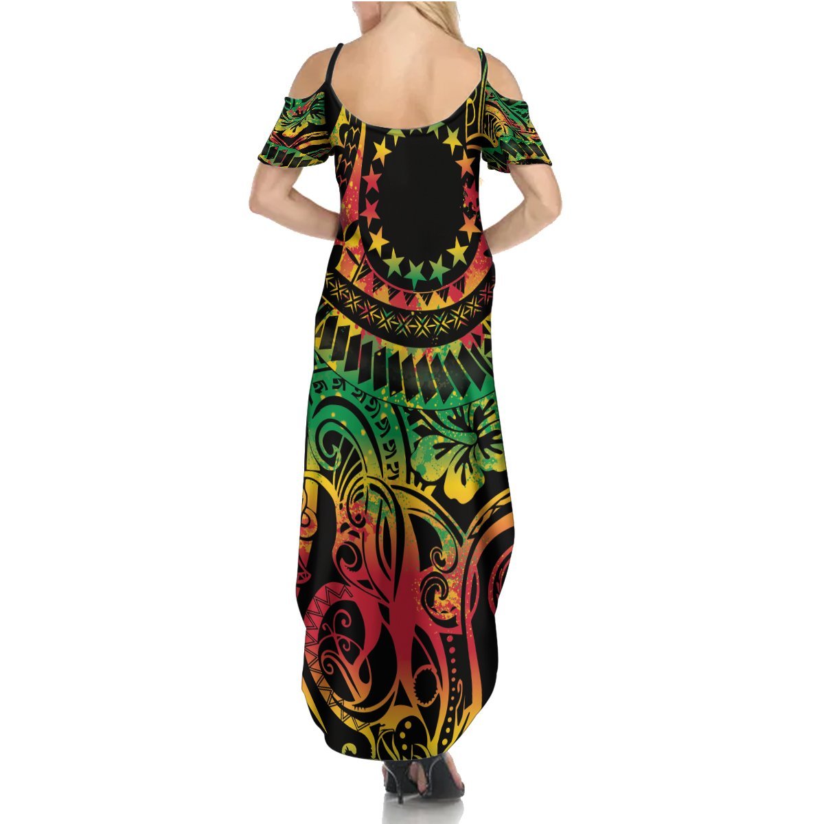 Cook Islands 15 Stars Summer Maxi Dress Kuki Airani Polynesian Tribal Wave Tattoo LT9 - Polynesian Pride