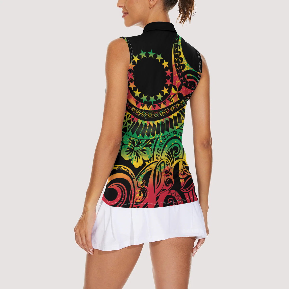 Cook Islands 15 Stars Women Sleeveless Polo Shirt Kuki Airani Polynesian Tribal Wave Tattoo